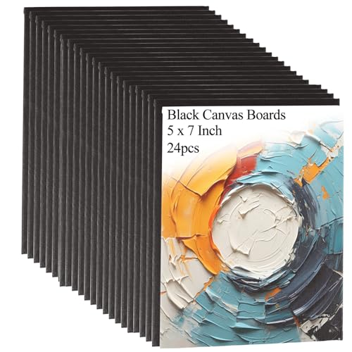 24PCS Black Canvas for Painting 5x7 Inch Canvases Panels Cotton Canvas Boards Stretched Canvases for Painting, Drawing & Art Supplies - size: 5x7 Inch