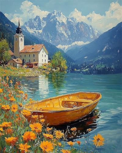 ZRIZQ Paint by Numbers Kit for Adults Beginner,Lake,16x20 | Full set with rich paints,wooden brushes,rolled canvas.Calming activity.Beginner friendly.Just open and paint. - color: 16"X20"Rolled Canvas-Lake Landscape
