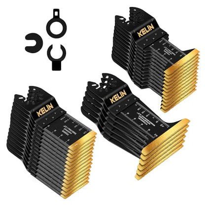 32pcs Titanium Oscillating Tool Blades, Universal Multitool Blades | Oscillating Saw Blade for Hard Wood, Metal,Nails, Laminate Flooring, Multi Tool Blades Kits Fit Dewalt Bosch Milwaukee Ryobi - size: 32 PCS