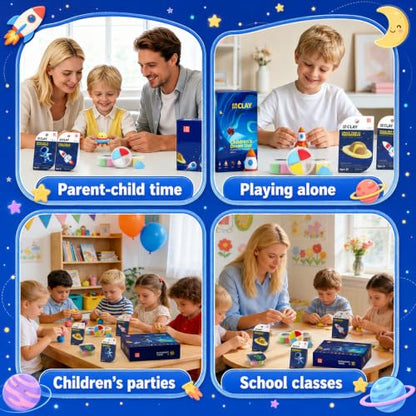 Air Dry Clay Kit -12 Space Theme Modeling Clay for Kids Arts and Crafts | Ultra Light & Soft,Safe & Non-Toxic,No-Sticky & Crack,DIY Molding Clay with Sculpting Tools,Party Favors Gifts for Girls Boys - color: #04Dark Blue- Children's Drem Star