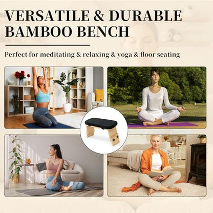 BALAPET Adjustable Height Meditation Bench, Portable Folding Meditation Chair with Velvet Cushion, Ergonomic Meditation Kneeling Stool for Yoga, Mindfulness&Zen Practice(Black)
