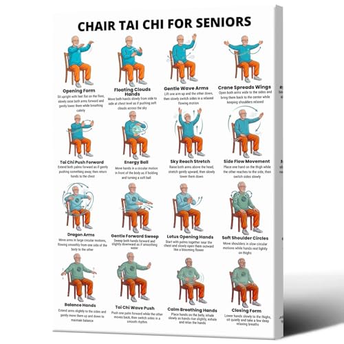 Chair Tai Chi for Seniors Men Workout Poster, Gentle Seated Exercise Guide, Senior Fitness Print for Balance, Mobility & Wellness, Home Gym & Care Facility Décor - color: colorful04, size: 18"L x 12"W