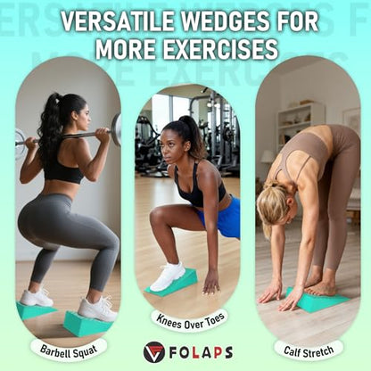 Folaps Squat Wedge Block with Guide for Heel Elevated Squat Weightlifting Slant Board for Squats with Carry Bag to Improve Mobility Balance and Strength Performance - color: Mint Green