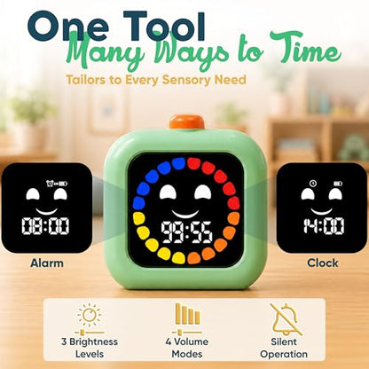 Digital Visual Timer for Kids - Calmer Routines & Transitions | Silent, Rechargeable, 99-Min Clock, Alarm, Countdown & Count-up; For Classroom, Home & Therapy - Builds Focus & Independence - color: Green