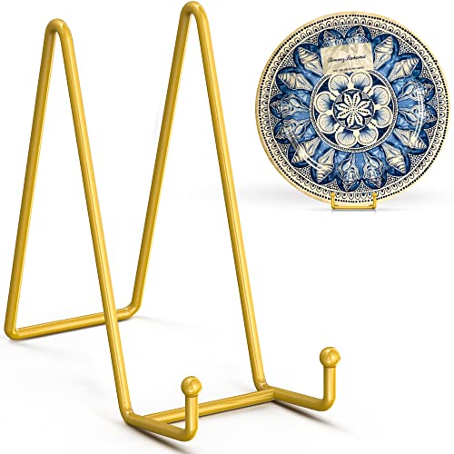 TR-LIFE 8 Inch Large Plate Stands for Display - Metal Plate Holder Display Stand + Frame Holder Stand for Picture, Decorative Plate, Platter, Plaques, Book, Photo Easel Tabletop (Gold 2 Pack) - size: 8 Inch