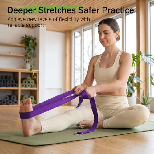 Slim Panda Yoga Strap for Stretching,Cotton Yoga Strap with Adjustable D-Ring Buckle,Non-Elastic Yoga Belt for Pilates,Gym Workouts,Physical Therapy,Improve Flexibility - color: Purple, size: 6 Feet