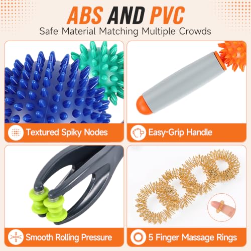 4 Pcs Manual Full Body Massage Tool Set with 5 Finger Rings