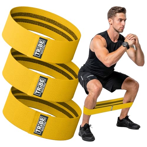 Fabric Resistance Bands for Working Out, 3-Pack for Legs and Glutes - color: Medium Yellow