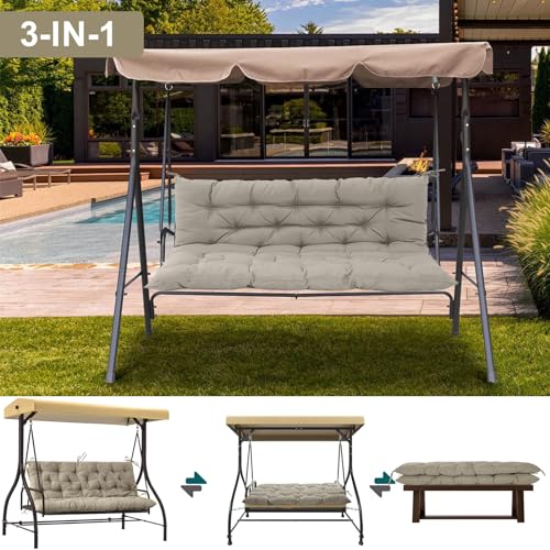 Porch Swing Cushion Three Seat Waterproof, Khaki, 40x60in - color: Khaki, size: 40x60in