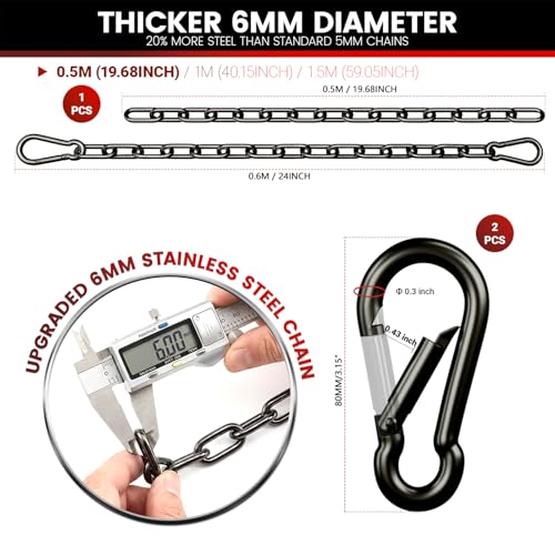 sprookber 25" Hanging Swing Chain,1000 lb Capacity,6 mm 304 Stainless Steel - color: Black, size: 1 PACK 25inch