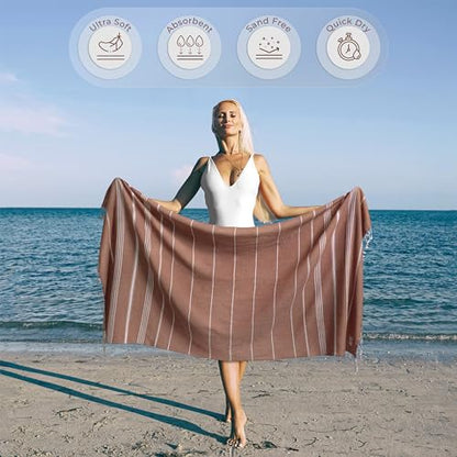 Ossano Turkish Beach Towel Compact & Quick Dry Oversized (39" x 71") - Compact, Versatile and Functional as Beach and Picnic Blanket, Travel, Yoga and Bath Towel - Brick - color: Brick