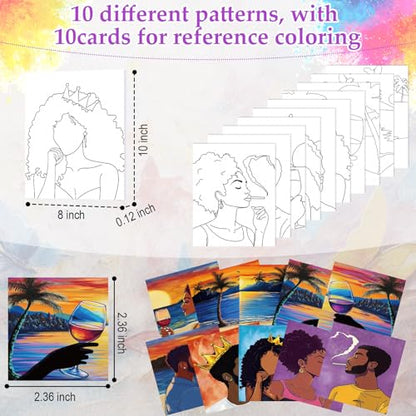 Ctosree 72 Pcs Lovely Couple Paint and Sip Kit for Adults 8'' x 10'' Pre Drawn Canvas for Painting DIY Pre Printed Canvas for Party Favor Afro Acrylic Painting Kit Wood Easel Brushes Date Night Bulk - style: Lovely Couple
