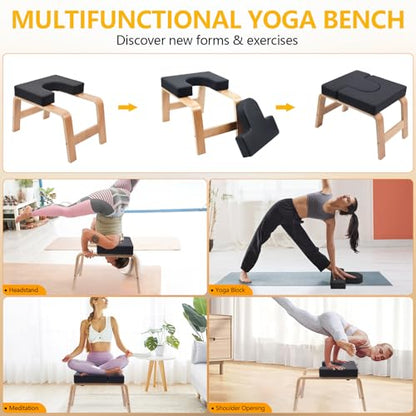 Yoga Headstand Bench PU Pad Headstand Trainer Max Load 300lbs | Yoga Headstand Bench Stress Relief Balance Trainer Supports with Wood Frame and Pu Pad Body Shaping Practice - color: Black