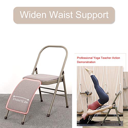 INNOLIFE Yoga Auxiliary Chair with Lumbar Back Support Foldable Balance Training with Purple Yoga Resistance Band - color: Grey with yoga resistance band