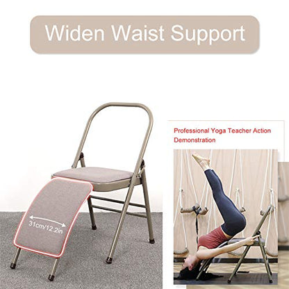 INNOLIFE Yoga Auxiliary Chair with Lumbar Back Support Foldable Balance Training with Purple Yoga Resistance Band - color: Grey with yoga resistance band