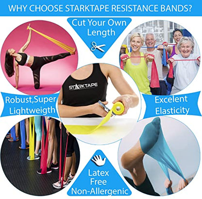 Resistance Bands Bundle. 5 Bands Set and 8 Yard Band Physical Therapy Professional. Non-Latex Elastic Exercise Fitness Workout Band for Pilates, Rehab, Yoga, Pilates, Training. Medium Green