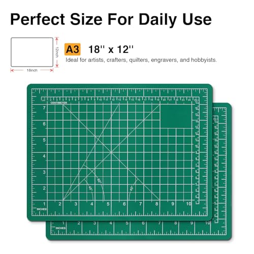 DIYSELF 12in×18in Cutting Mat for Sewing, A3 Self Healing Cutting Craft Mat | A3 Green Cutting Mat for Rotary Cutter, Sewing, Fabric, Quilting, 5-Ply Hobby Craft Mat Double Side for Home, Studio and DIY - color: Green, size: 18"L x 12"W