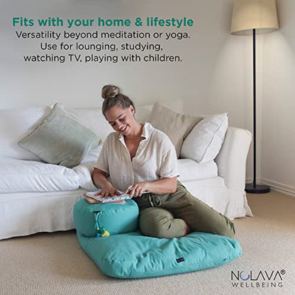 NOLAVA Round Zafu Cushions 15"x6" & Zabuton Meditation Cushions 32"x28"x3" - Premium Comfort for Mindful Practices - Yoga Bolster Pillow & Meditation Floor Pillow Essentials - color: GREEN