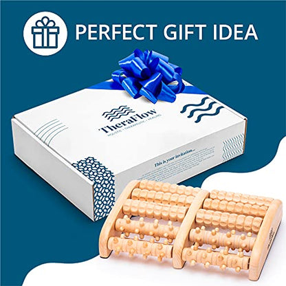 TheraFlow Foot Massager for Plantar Fasciitis Relief - Mom Gifts for Women & Gifts for Dad, Wooden Foot Roller Massager with Deep Tissue & Reflexology Nubs (Includes Reflexology Chart) - size: X-Large
