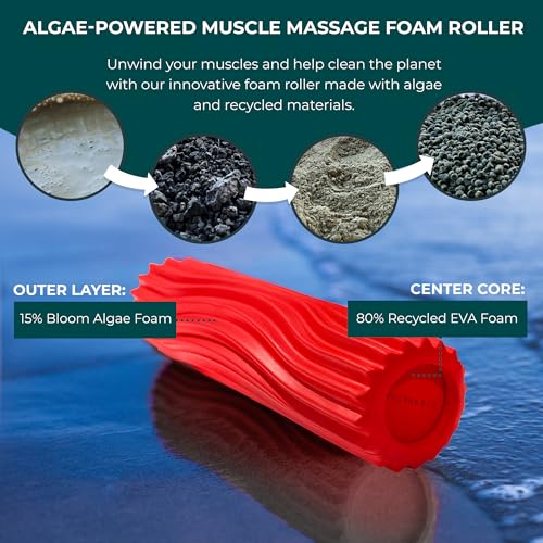 Oceanfoam Ripple Travel Foam Roller (11" x 3.35") Firm Mini Foam Roller for Physical Therapy, Deep Tissue Massage, Back Pain - High Density, Ergonomic Wave Textured - Yoga, Pilates, Exercise (Red) - color: Red