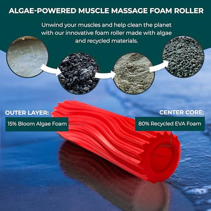Oceanfoam Ripple Travel Foam Roller (11" x 3.35") Firm Mini Foam Roller for Physical Therapy, Deep Tissue Massage, Back Pain - High Density, Ergonomic Wave Textured - Yoga, Pilates, Exercise (Red) - color: Red
