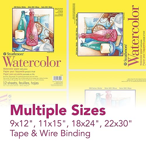 Strathmore 300 Series Wire Bound Watercolor Pad, 140 lb. Cold Press, 11 X 15 inches, White, 12 Sheets (360-11) - size: 11x15, style: Wire Binding