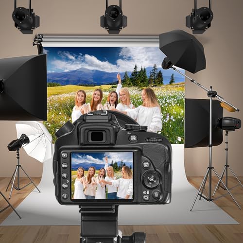 9x6ft Vinyl Summer Landscape Backdrops for Photography Background Blooming Flower Mountain Landscape Grass Field Vacation Holiday Party Backdrop Children Adults Portraits Photo Studio - size: 9x6ft