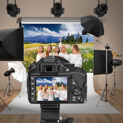 20x10ft Vinyl Summer Landscape Backdrops for Photography Background Blooming Flower Mountain Landscape Grass Field Vacation Holiday Party Backdrop Children Adults Portraits Photo Studio - size: 20x10ft