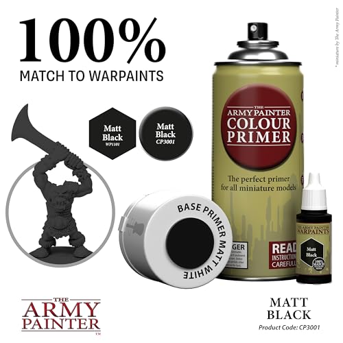 The Army Painter, Colour Primer Matt Black, 400 ml acrylic spray | Spray Paint Basecoat for Miniature Model Undercoat Priming, Plastic Wargames, DnD & Warhammer - color: Matt Black