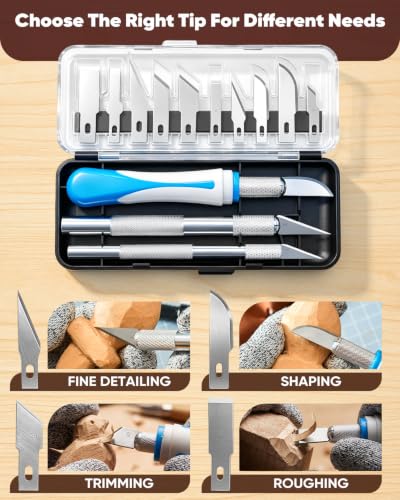 SakerNeo 35PCS Wood Carving Kit Whittling tools Set | Wood Carving Tools with Knife Set, Utility Knife, Gouges, Chisels,Ideal Woodworking Set for Beginners & DIY Gift - color: Brown 35pcs