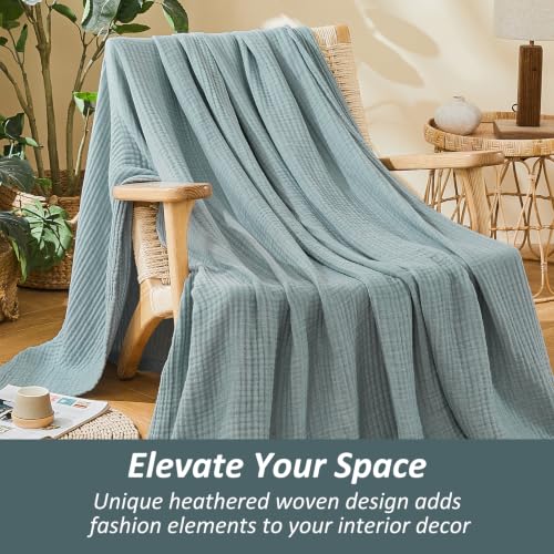 EMME Muslin Blankets for Adults, Cotton Large Throw Blanket 4-Layer, Couch Breathable Gauze Soft Lightweight Bed Blankets, Two-Tone Weave Design, Pre-Washed Softer Touch (Heather Teal, 50"x70") - color: 02 - Teal, size: Large Throw (50" X 70")