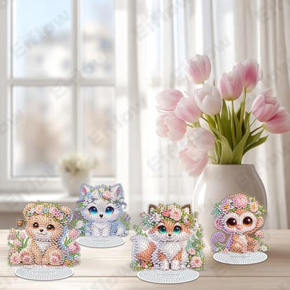 Eiflow 4PCS Diamond Art Tabletop Kit for Adults, DIY Desktop Diamond Art Painting with Stand, Acrylic Stand Up Gem Painting Board Kit (Animals) - color: Animals