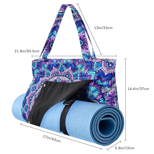 Mandala Yoga Mat Bag Large Yoga Bags and Carrier Fits All Your Stuff Yoga Tote Bags with Zipper Pocket Pilates Bag - color: Purple