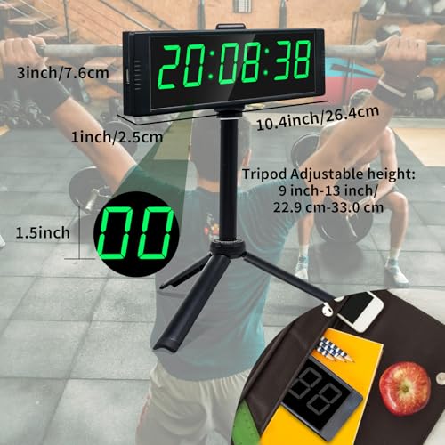 YZ Gym Timer Clock for Home Gym, Fitness Timer with Stopwatch, Large Digital Stopwatch Countdown Clock, 12/24H Digital Wall Clock, with Stand - style: Rechargeable (with stand)