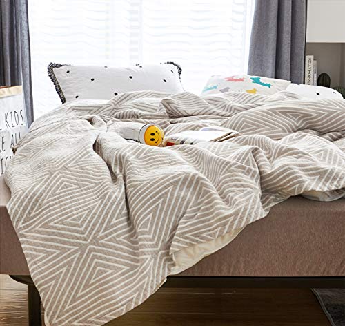 MEJU Muslin Crey Checks Stripes Triange Reversible Throw Blanket for Bed Sofa Couch 100% Combed Cotton 3 Layer Soft Warm Quick Dry Bedspread Throw Blanket Bed Coverlet Sheet Twin 60 in x 80 in - color: Check2 Gray, size: Twin 60 in x 80 in