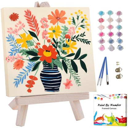 Artunion Framed Paint by Numbers Kit for Adults Beginners & Kids Ages 8-12,Watercolor Flowers Paint by Number with Frame, Floral Abstract Paint by Numbers Kit on Canvas 10 * 10 Inch Without Easel - color: ZXT-239-F