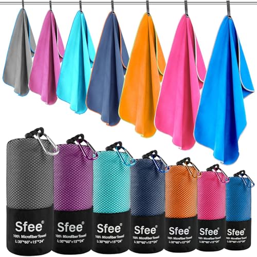 Sfee 2 Pack Microfiber Travel Towel, Quick Dry Towel Camping Towel Beach Towel Super Absorbent Compact Lightweight Sports Gym Towels Set for Beach, Gym, Hiking, Pool, Backpacking, Bath, Yoga - color: Navy Blue, size: S 32" x 16"+ 32" x 16"