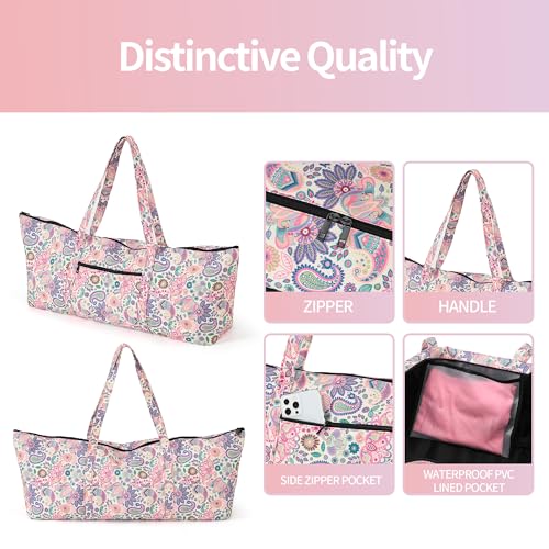 Boulder Bee | Yoga Mat Bag | Large Yoga Mat Carrier with Wet Pocket | Yoga Gifts | Gym Tote Bag for Women - color: Tote-Pink