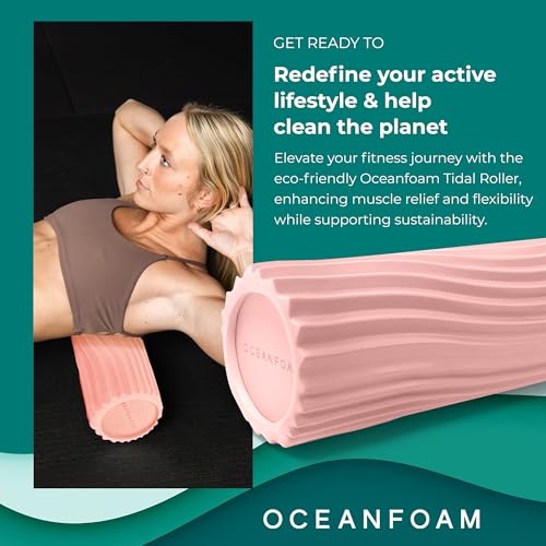 Oceanfoam Tidal Roller - Blush - Muscle Massage Foam Roller for Back Pain & Stretching - Firm and Ergonomic Wide Wave Textured - Yoga, Athletics, & Wellness - Full Size, 20" x 5" - color: Blush