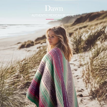 Hydration Nation Authentic Extra Large Mexican Blanket (70"x50") - Handwoven Yoga, Serape- Artisanal Falsa, Beach, Camping, Picnic, Outdoor - Dawn - color: Dawn