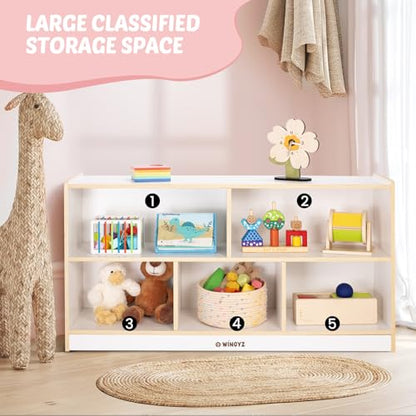 WINGYZ Montessori Shelf, 5-Section Wooden Storage Cabinet, FSC Safety 45" L - size: 43.3"D x 12"W x 24"H
