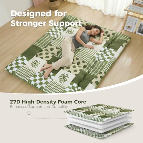 XICIKIN 2.5" Japanese Floor Mattress, Japanese Futon Mattress - color: Green Checkerboard, size: Twin（80" x 39"）