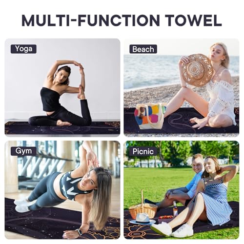 Yoga Towels, Non Slip Hot Yoga Mat Towel with Grip Dots,Super-Absorbent Soft Microfiber Yoga Blanket for Pilates, Fitness and Workout 72inch x 24inch - color: Black Flower
