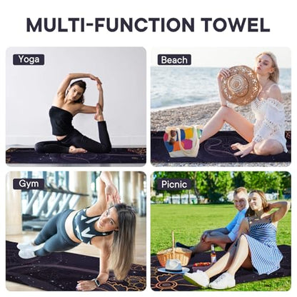 Yoga Towels, Non Slip Hot Yoga Mat Towel with Grip Dots,Super-Absorbent Soft Microfiber Yoga Blanket for Pilates, Fitness and Workout 72inch x 24inch - color: Black Flower