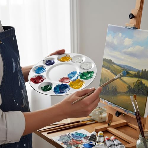 Trinkrittey 2 Pcs Metal Paint Palette Round Paint Tray Palettes with 10 WEL | Metal Paint Palette Washable Painting Supplies for Professional Art Paints Watercolours Birthday Painting Party DIY Craft