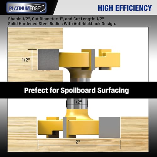 PLATINUMEDGE Spoilboard Surfacing Router Bit, 1/2-Inch Shank 2-Inch Cutting Diameter, Slab Flattening Router Bit Planing Wood Planer Bit (Carbide) (Pack of 2) - size: 1 Piece - 1/2 Inch Shank (Pack of 2)