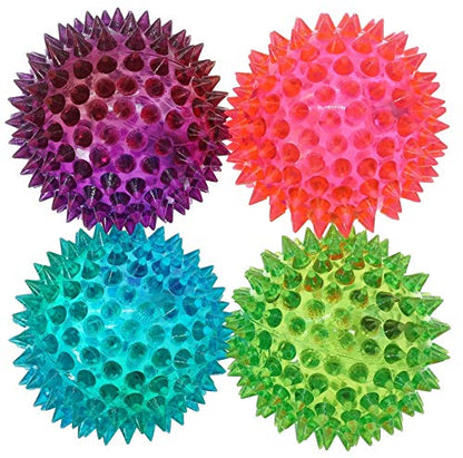 JA-RU Light Up Ball (4 Balls) Rubber Spiky Balls for Kids. Stress 699-4s | Relief Toy Autism Sensory Products. Dog Chew Toy Bulk Birthday Party Favors, Goodie Bag Stuffers - size: 4 Giant Balls