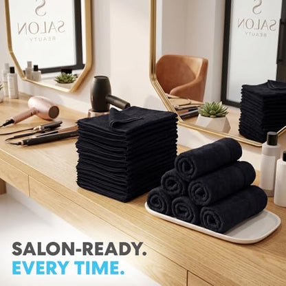 Simpli-Magic Cotton Hand Towels, 16"x27", Black, Not Bleach Proof, 12 Count - color: Black, size: 16 in x 27 in