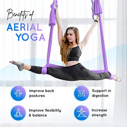 Yes4All Aerial Yoga Hammock 5.5 Yards, 198 Inches Height Aerial Silks, Yoga Trapeze Increasing Strength, Flexibility and Balance - color: A. Lavender