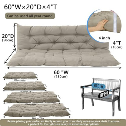Porch Swing Cushion Three Seat Waterproof, Khaki, 40x60in - color: Khaki, size: 40x60in